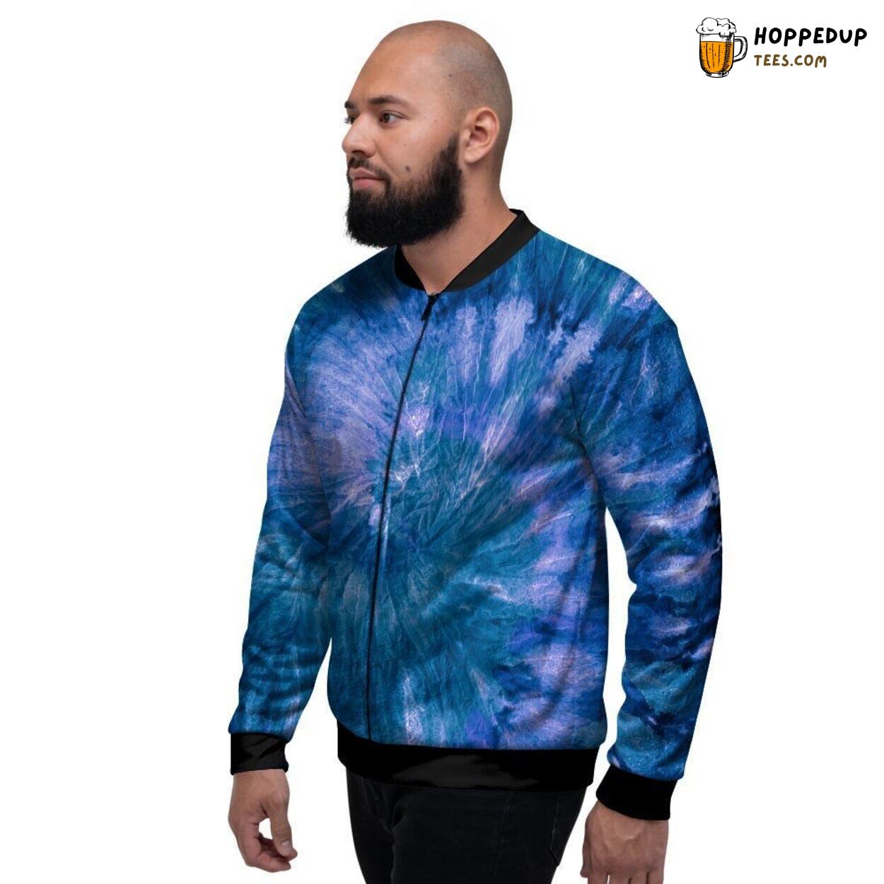 Blue Print Artistic Design Tie Dye Men’s Bomber Jacket Vibrant Swirl Fashion