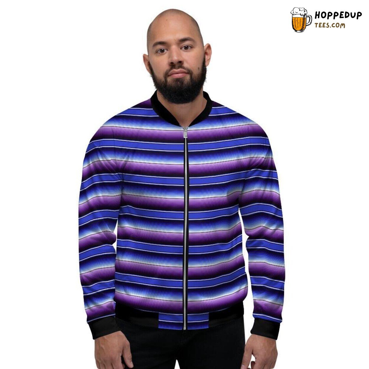 Blue Purple Baja Mexican Vibrant Men’s Bomber Jacket Traditional Pattern Design