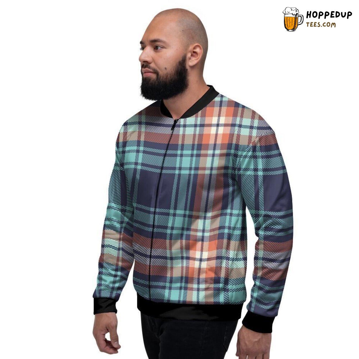 Blue Scottish Plaid Tartan Print Design Men’s Bomber Jacket Traditional Elegance
