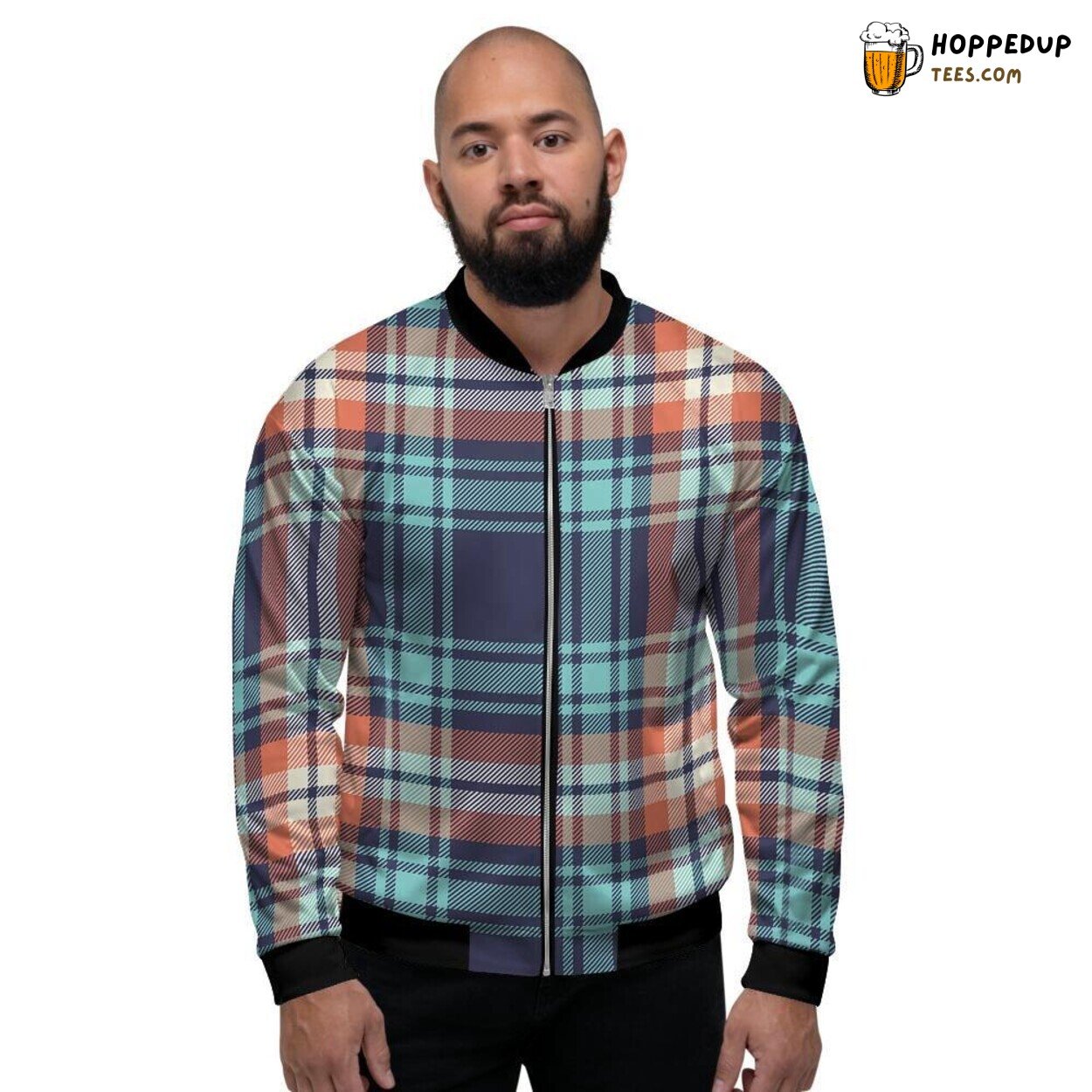 Blue Scottish Plaid Tartan Print Design Men’s Bomber Jacket Traditional Elegance