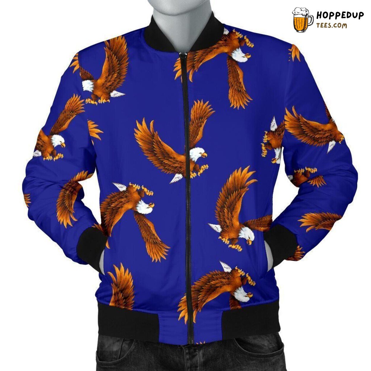 Blue Skies Majestic Eagle Men’s Bomber Jacket Unique Essence Pattern Design