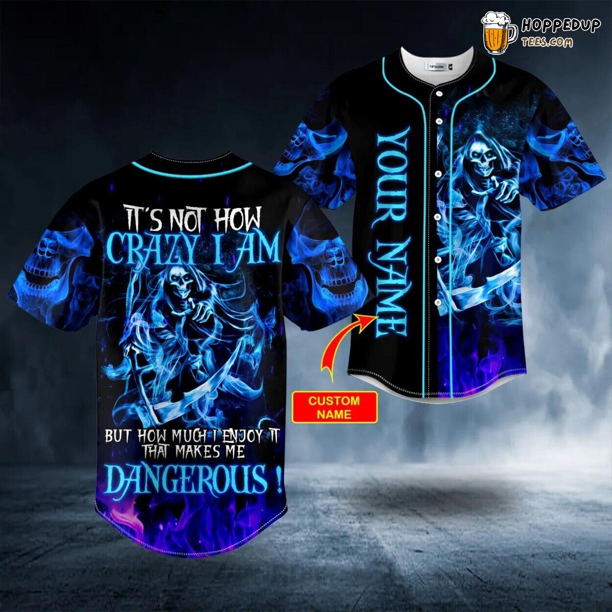 Blue Smoke Grim Reaper Skull Baseball Jersey How Crazy I Enjoy Design