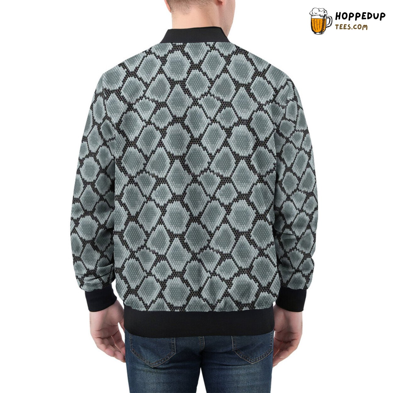 Blue Snake Ornate Patchwork Adorns Men’s Bomber Jacket Surface