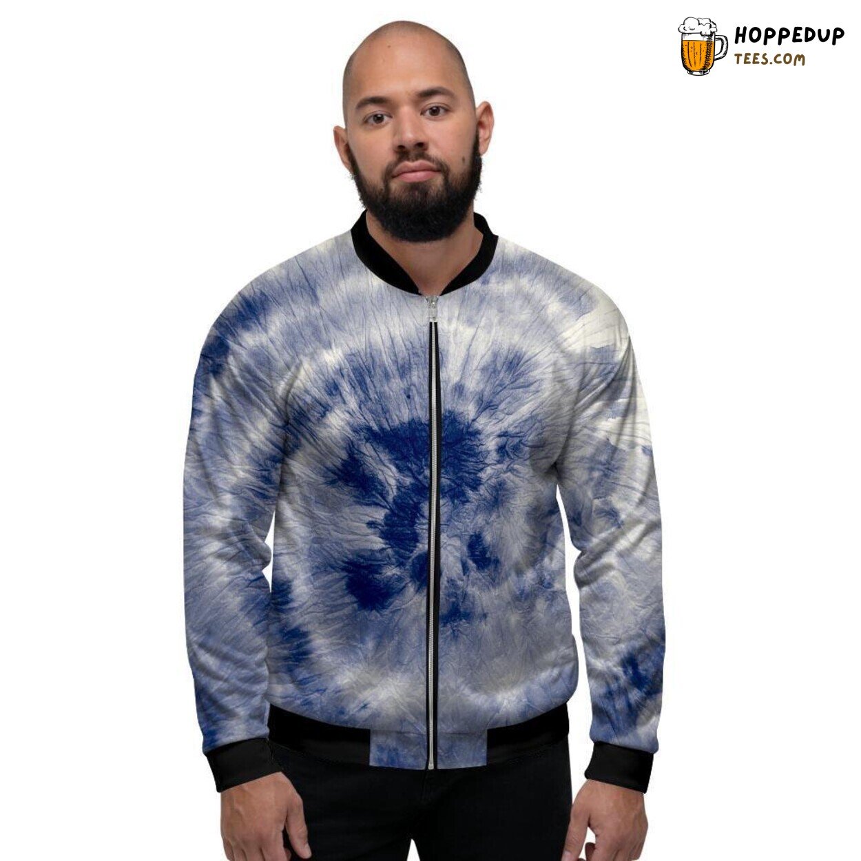Blue Swirl Spiral Tie Dye Art Design Men’s Bomber Jacket Retro Pattern Fashion