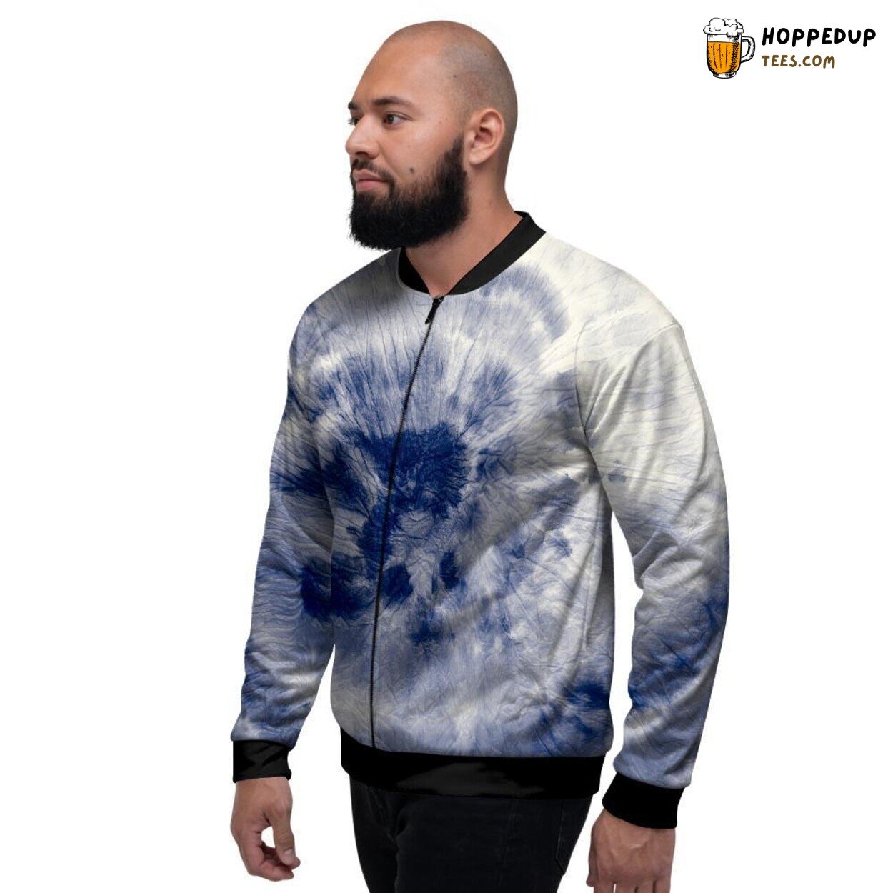 Blue Swirl Spiral Tie Dye Art Design Men’s Bomber Jacket Retro Pattern Fashion