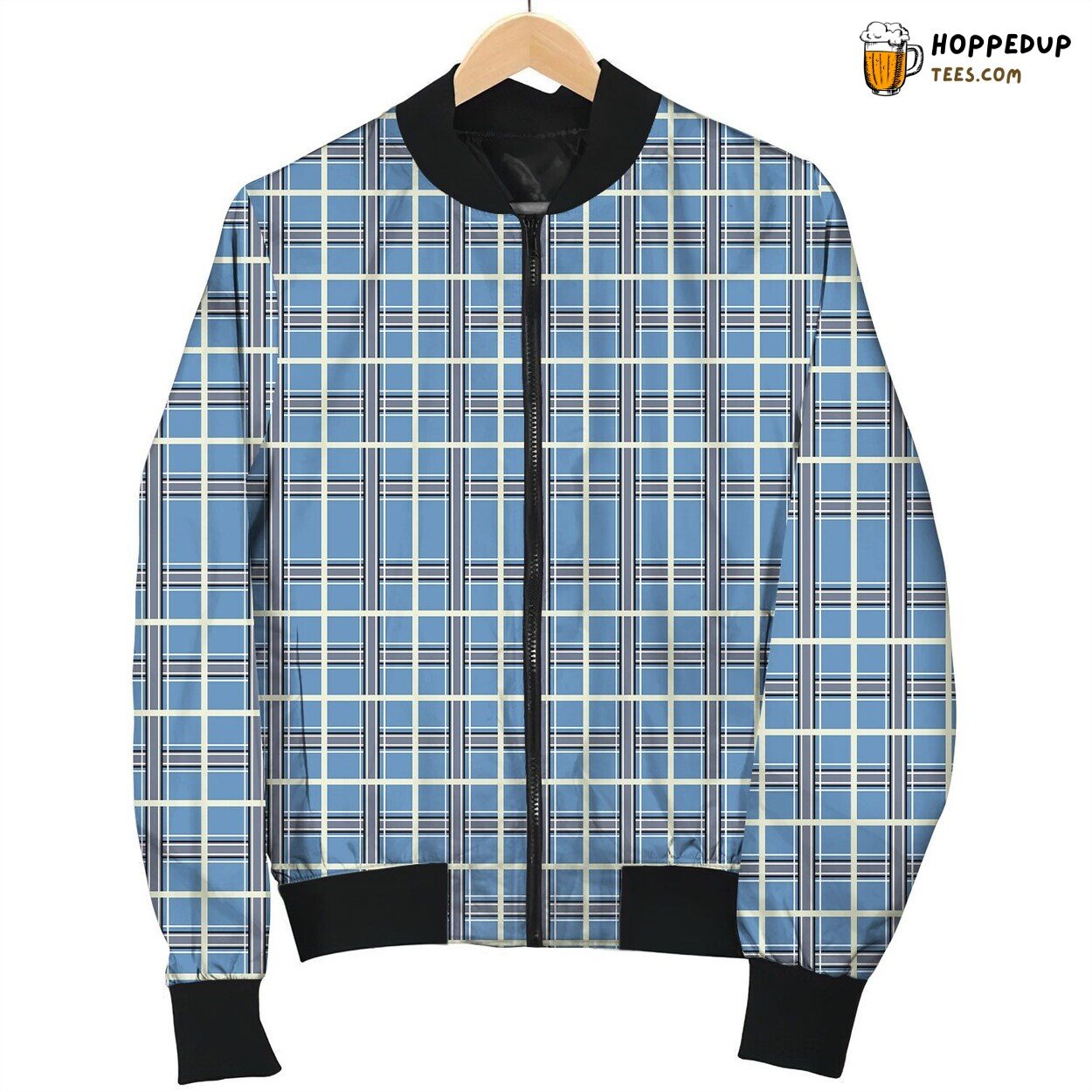 Blue Tattersall Design Winter Bomber Jacket Classic Check Pattern
