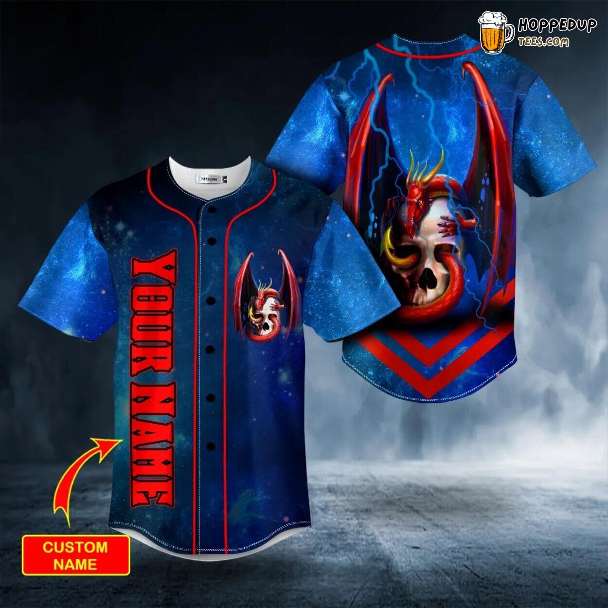 Blue Tentacle Dragon Design Skull Tailored Unique Baseball Jersey