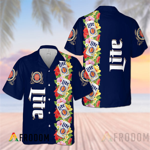 Blue Tropical Flowers Miller Lite Hawaii Shirt HU