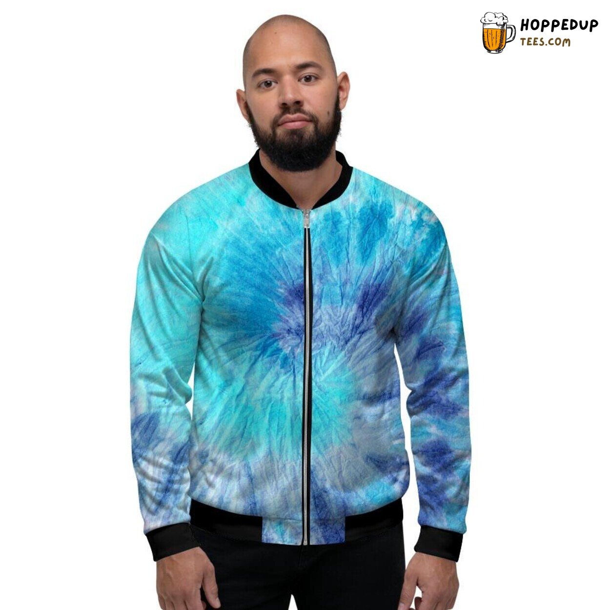 Blue Vibrant Tie Dye Display Men’s Bomber Jacket Retro Elegance Artistry