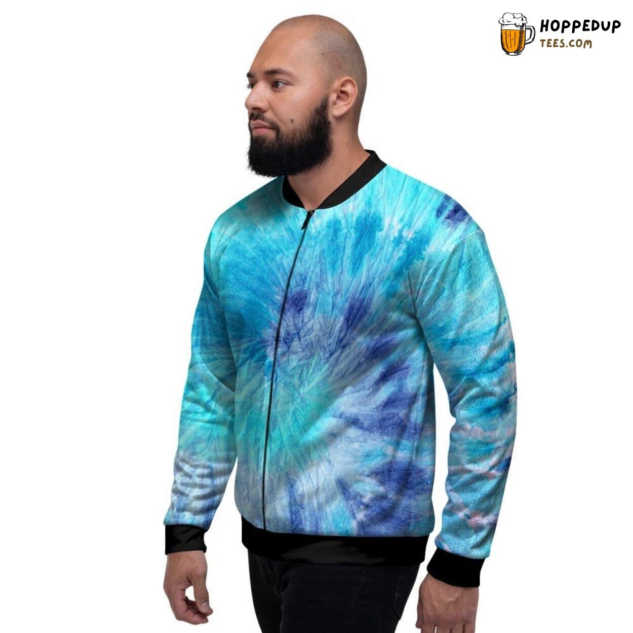 Blue Vibrant Tie Dye Display Men’s Bomber Jacket Retro Elegance Artistry