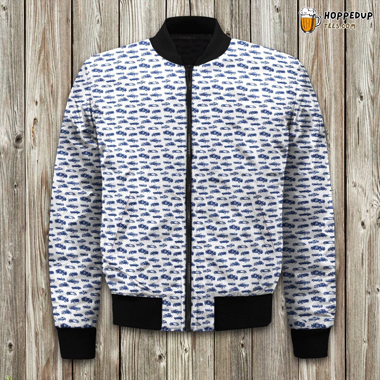 Blue Vintage Cars Bomber Jacket