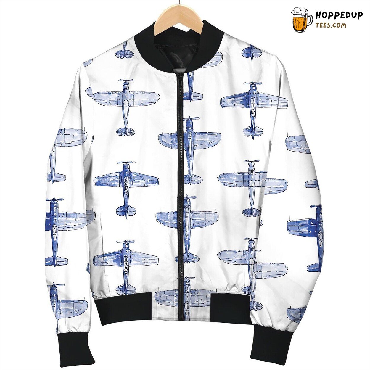 Blue Watercolor Airplanes Bomber Jacket