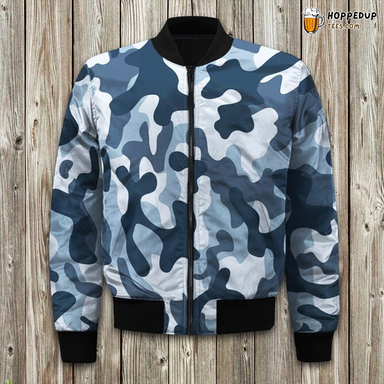 Blue White Camo Winter Bomber Jacket Tailored Edition Unique Design