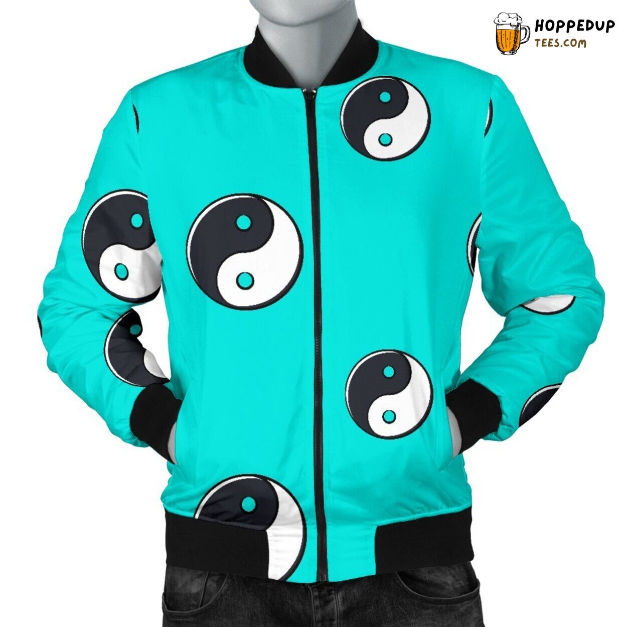 Blue Yin Yang Serene Design Men’s Bomber Jacket Peaceful Artistic Elegance