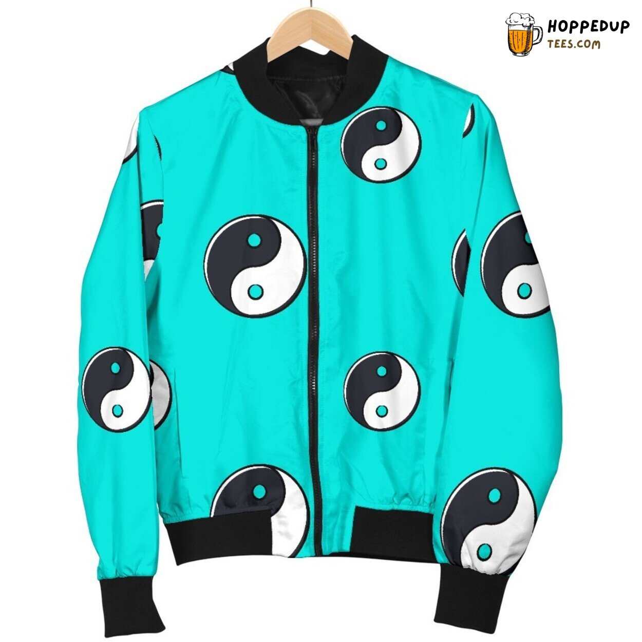 Blue Yin Yang Serene Design Men’s Bomber Jacket Peaceful Artistic Elegance