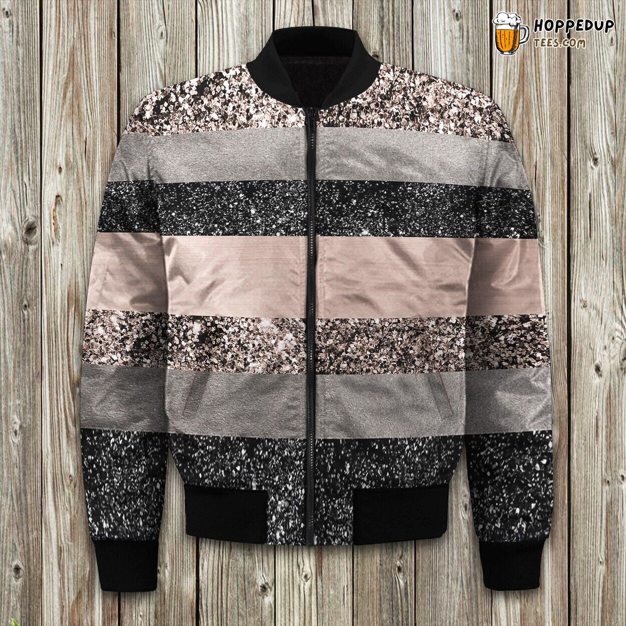 Blush Glitter Glam Stripes Shiny Decor Art Society Bomber Jacket