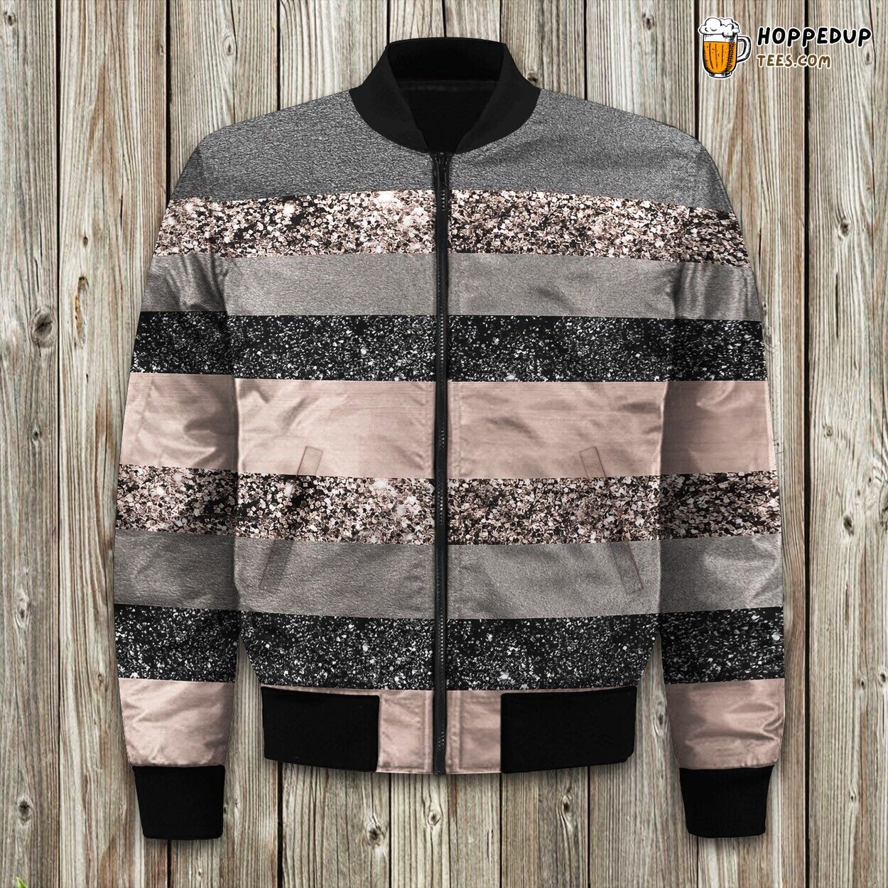 Blush Glitter Stripes Shiny Art Society Bomber Jacket