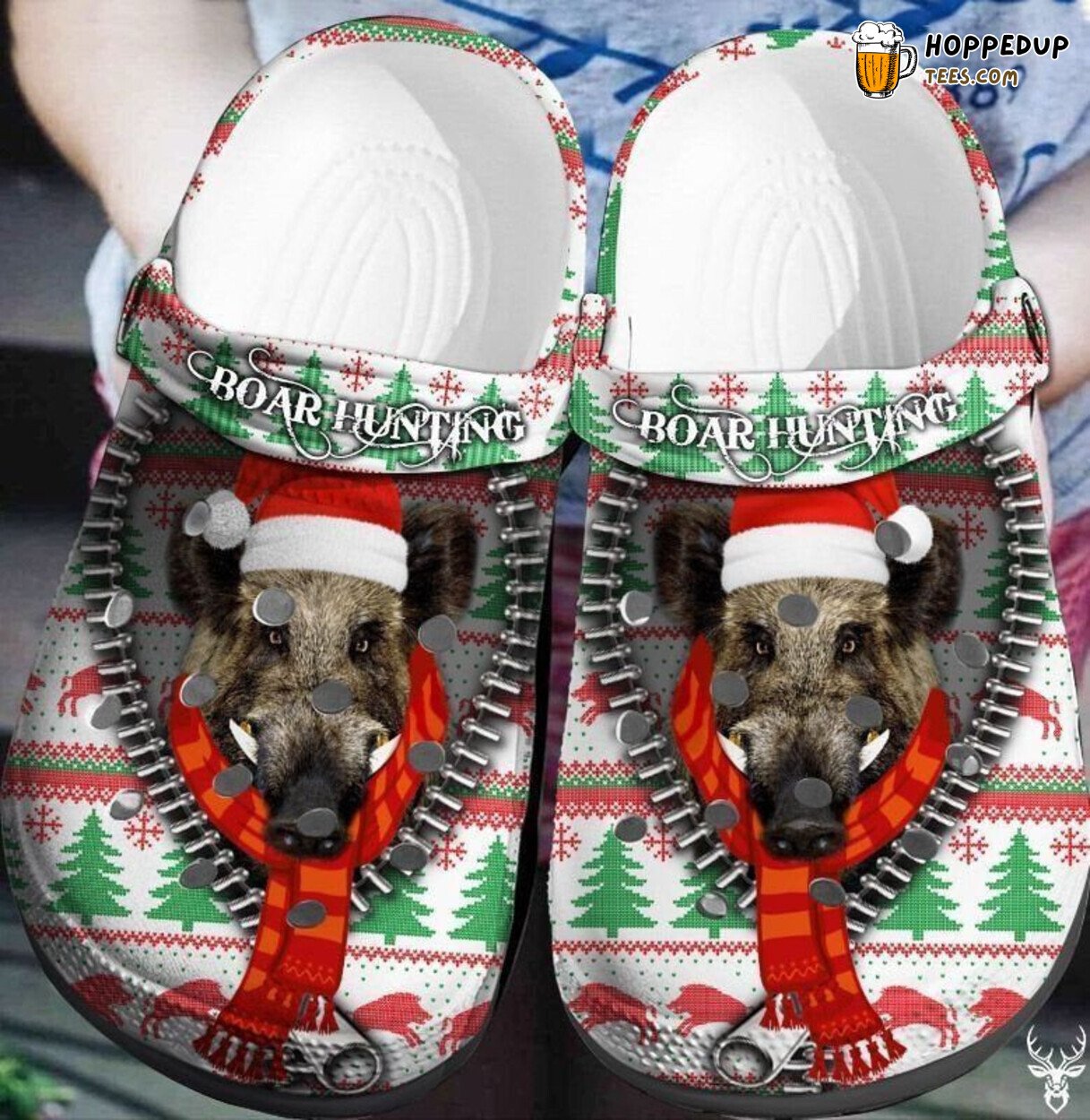 Boar Hunting Christmas Themed Rubber Clog Shoes Comfy Holiday Footwear