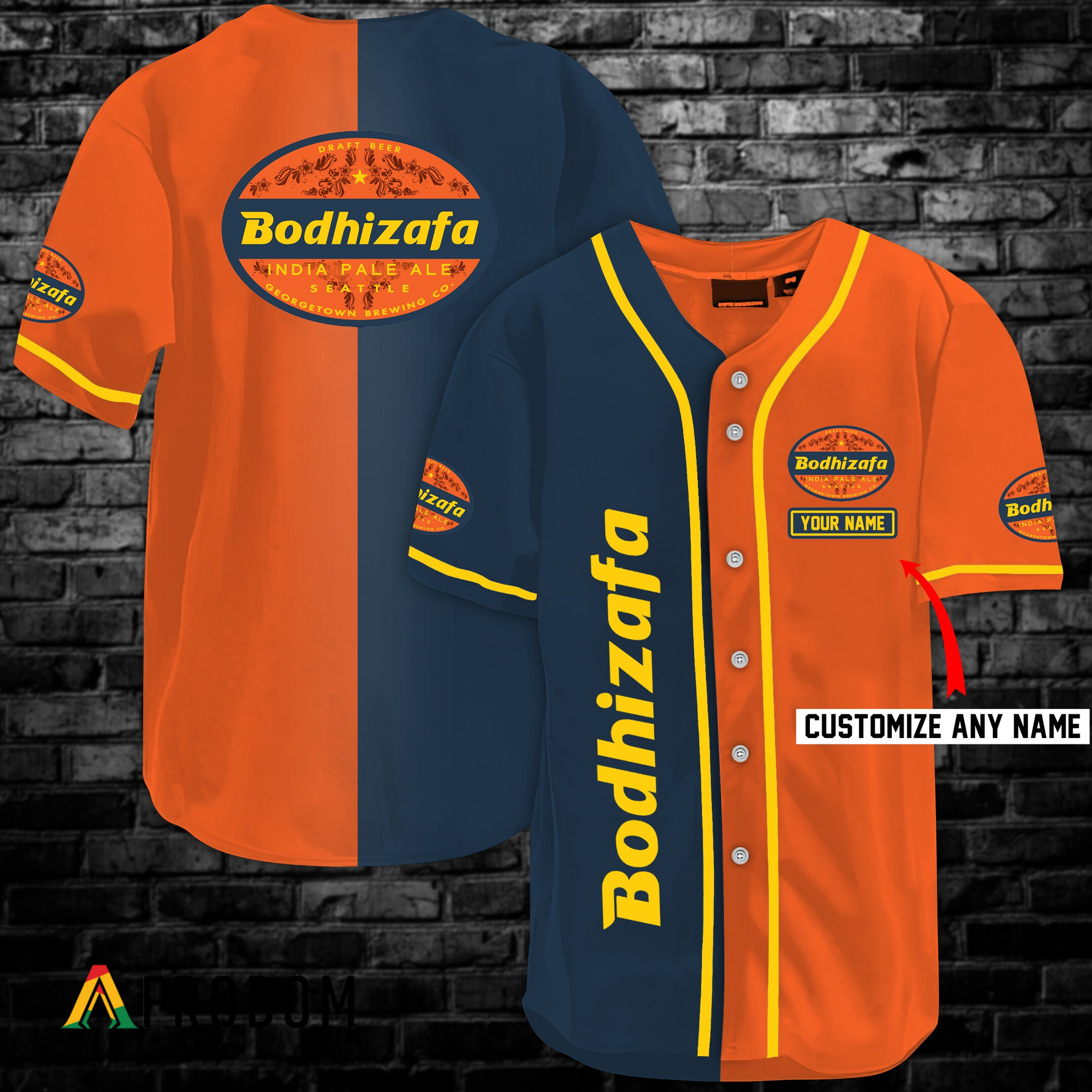 BodhizafaBeer OrangeAndNavi Split Baseball Jersey HU