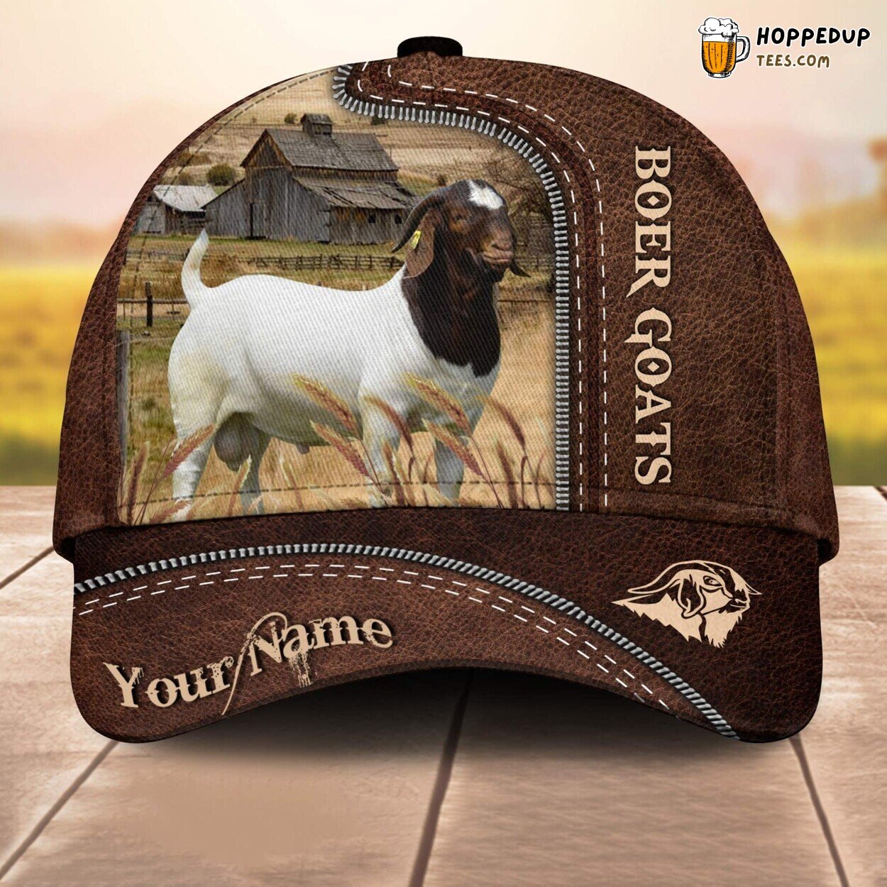 Boer Goats 3D Leather Pattern Custom Cap Baseball Farm Animal Lovers Gift