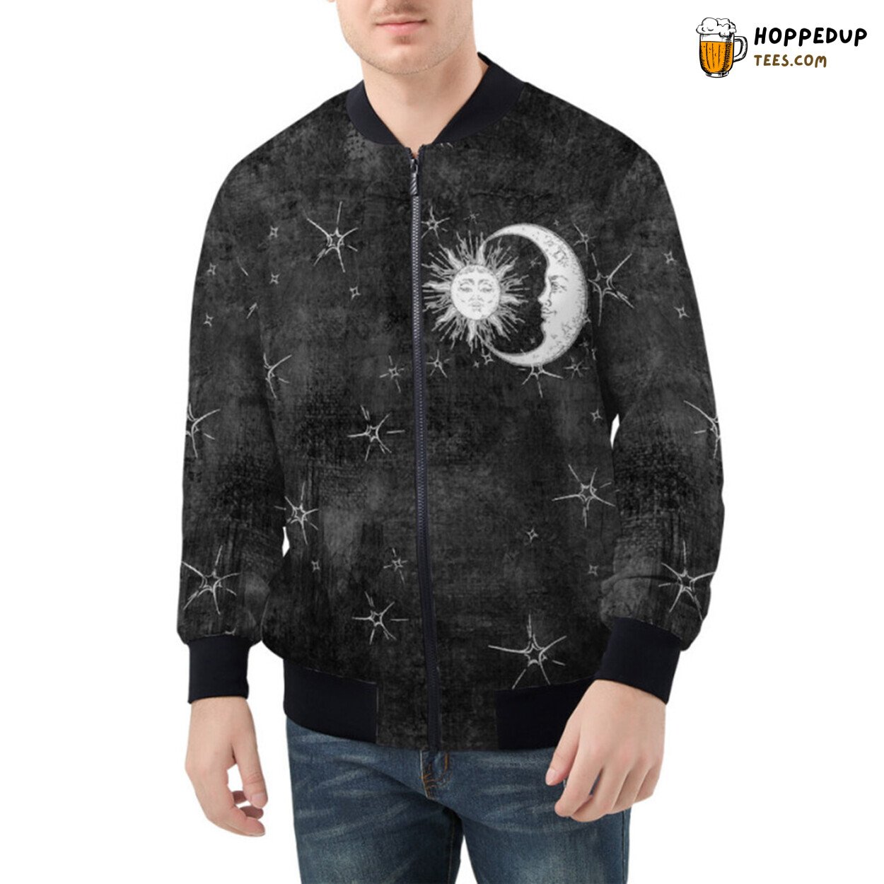 Bohemian Artistry Embracing the Unity of Sun Moon Bomber Jacket
