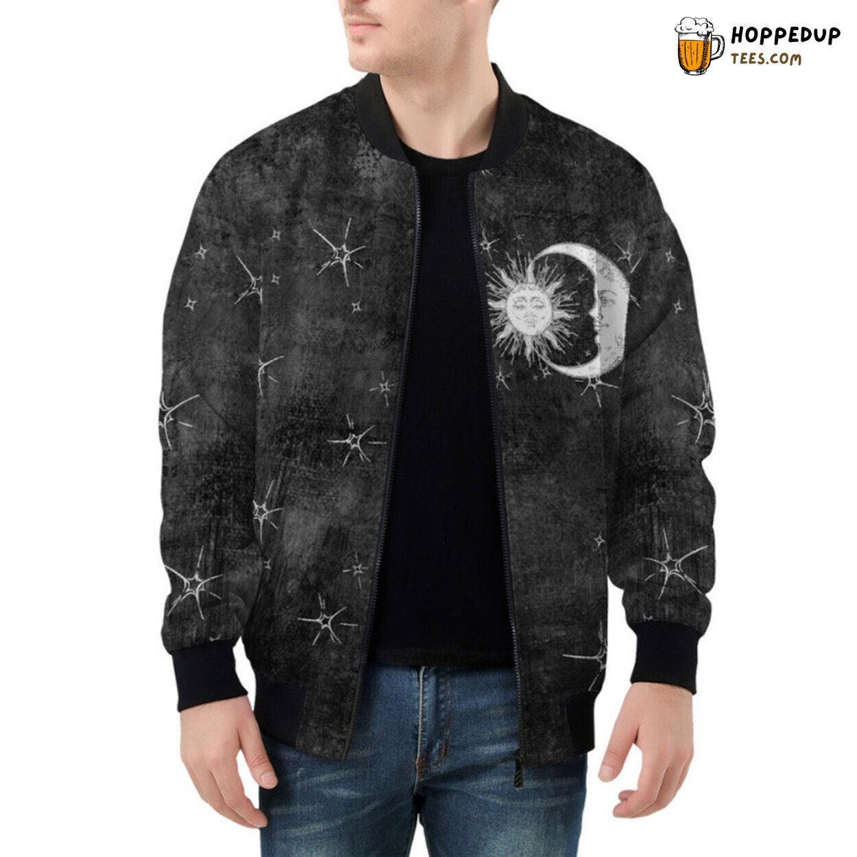Bohemian Artistry Embracing the Unity of Sun Moon Bomber Jacket