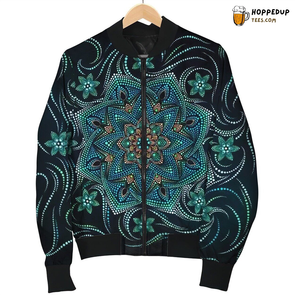 Bohemian Blue Mandala Flower Bomber Jacket