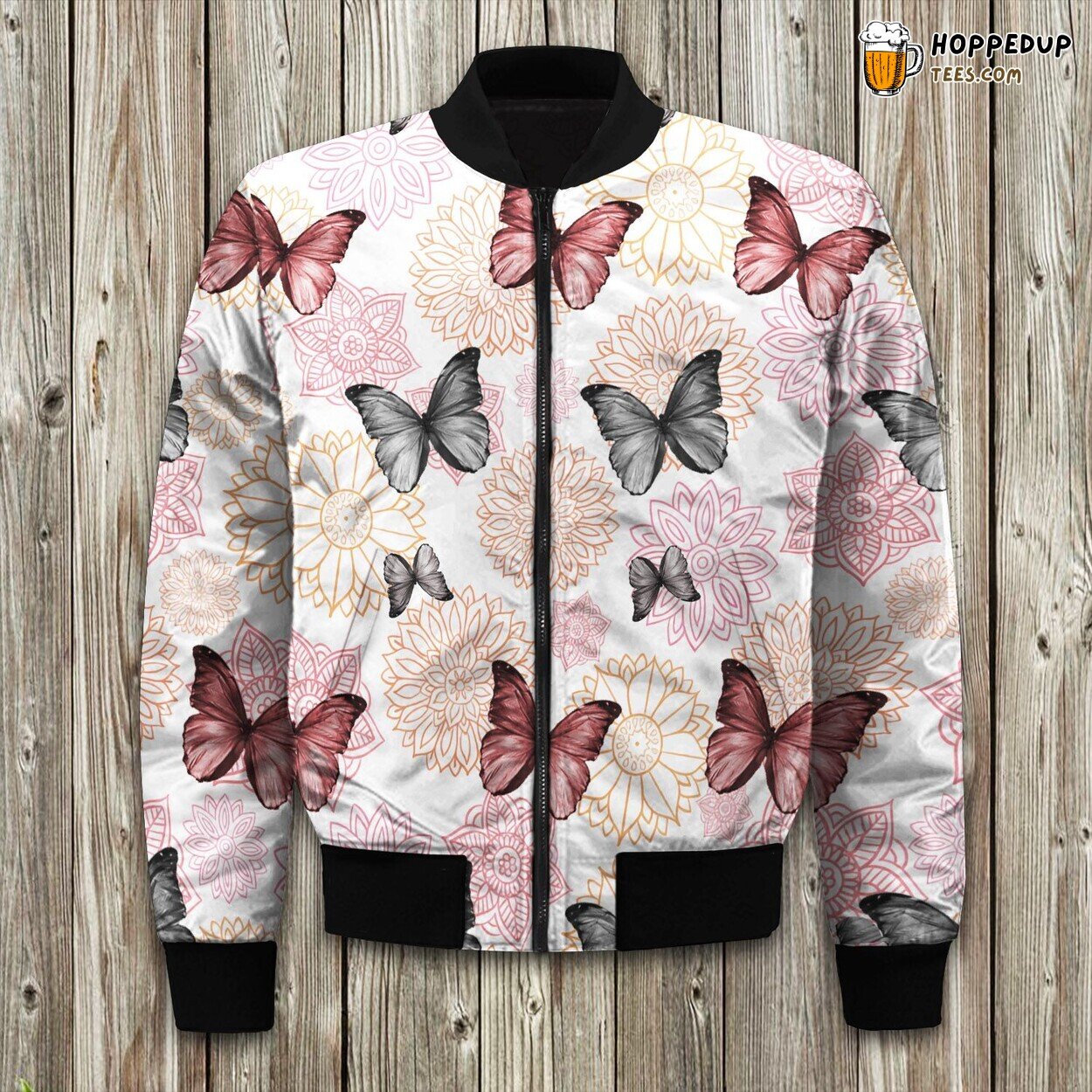 Bohemian Elegance Butterfly Print Winter Bomber Jacket Free Spirit Style