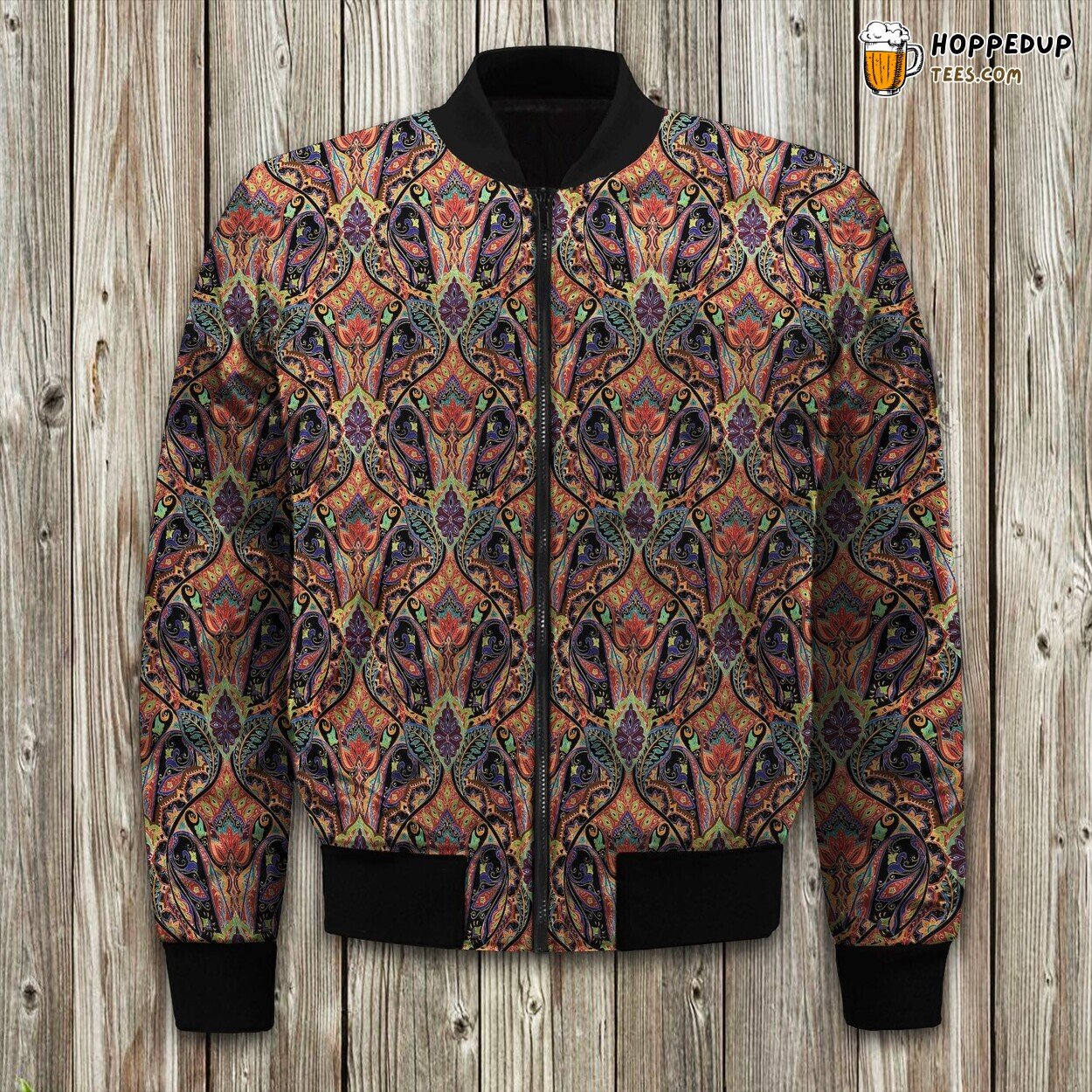 Bohemian Mandala Indian Burgundy Red Paisley Bomber Jacket