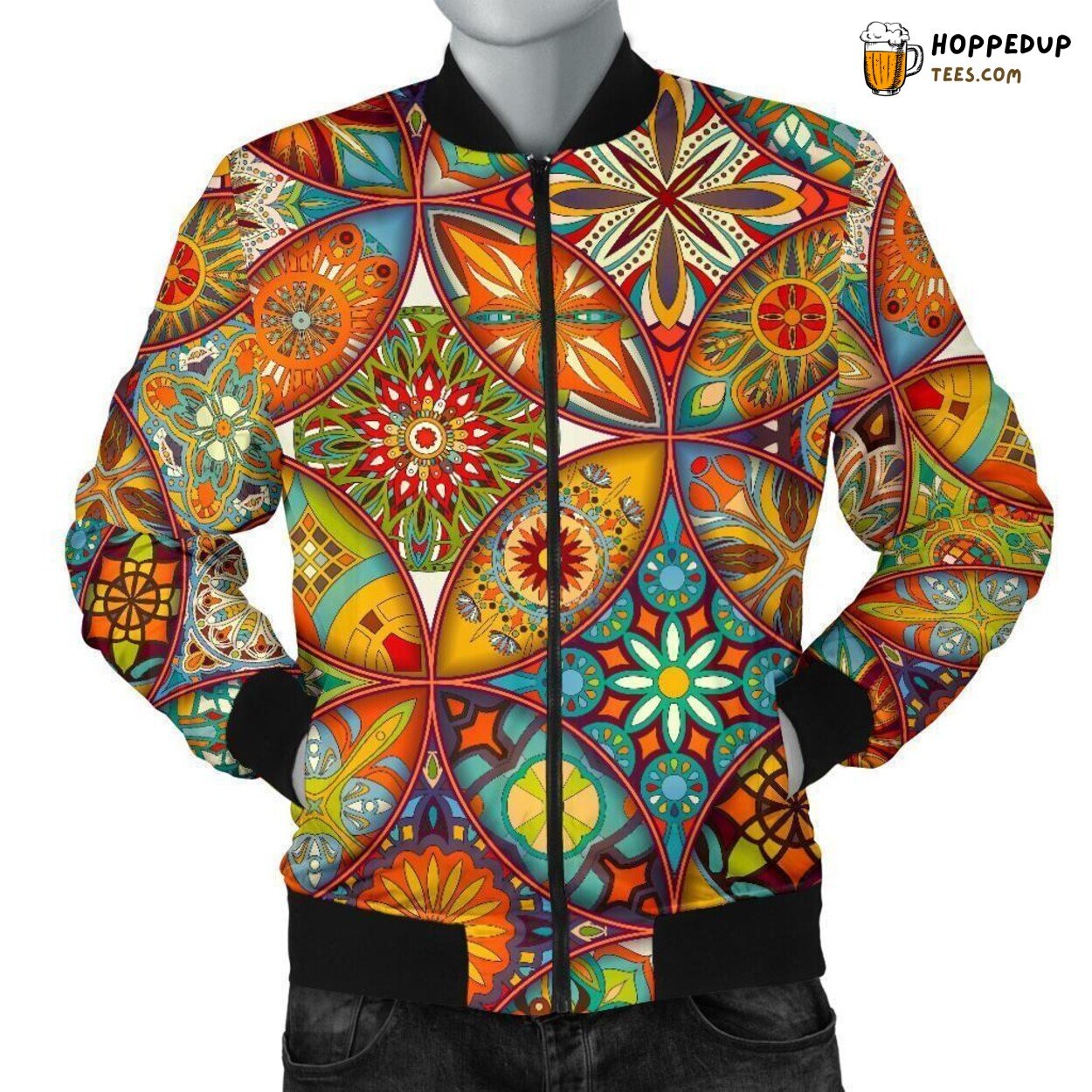 Bohemian Patchwork Delight Men’s Bomber Jacket Unique Pattern Essence Art
