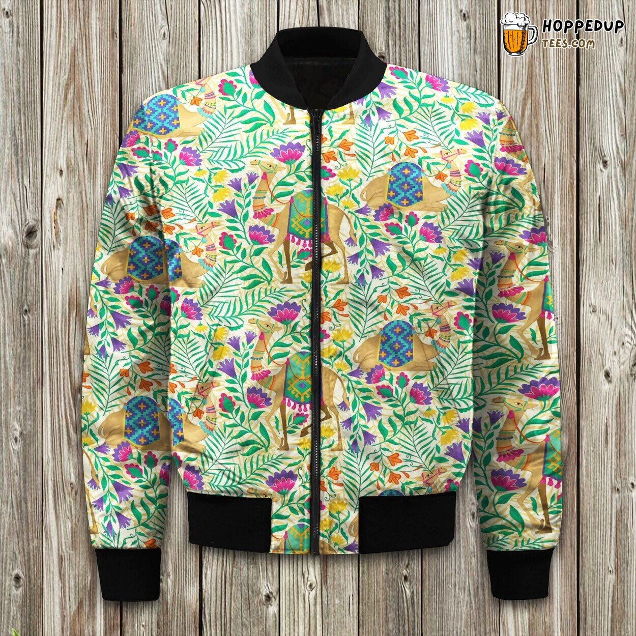 Bohemian Styled Camel Image Bomber Jackets Winter Desert Vibe