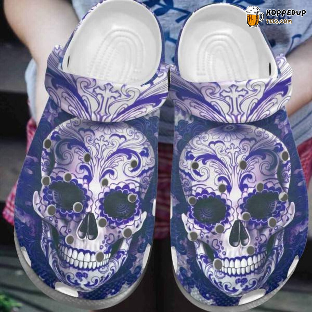 Boho Skull Purple Comfortable Unique Crocbland Clog Shoes Gift