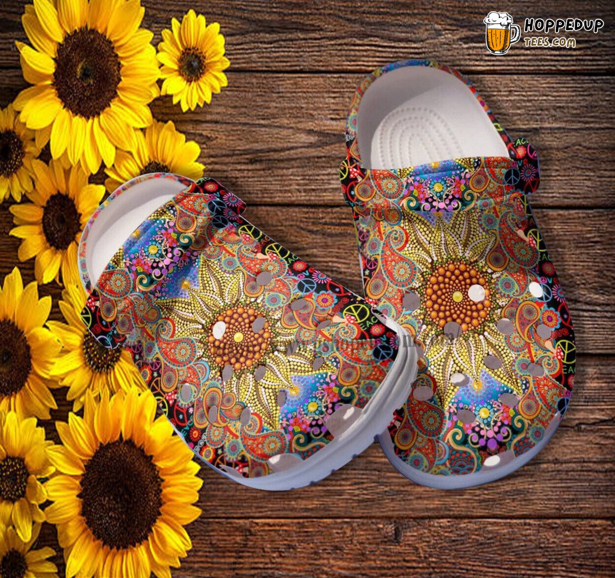 Boho Trippy Sunflower Twinkle Croc Hippie Peace Flower Clogs Shoes