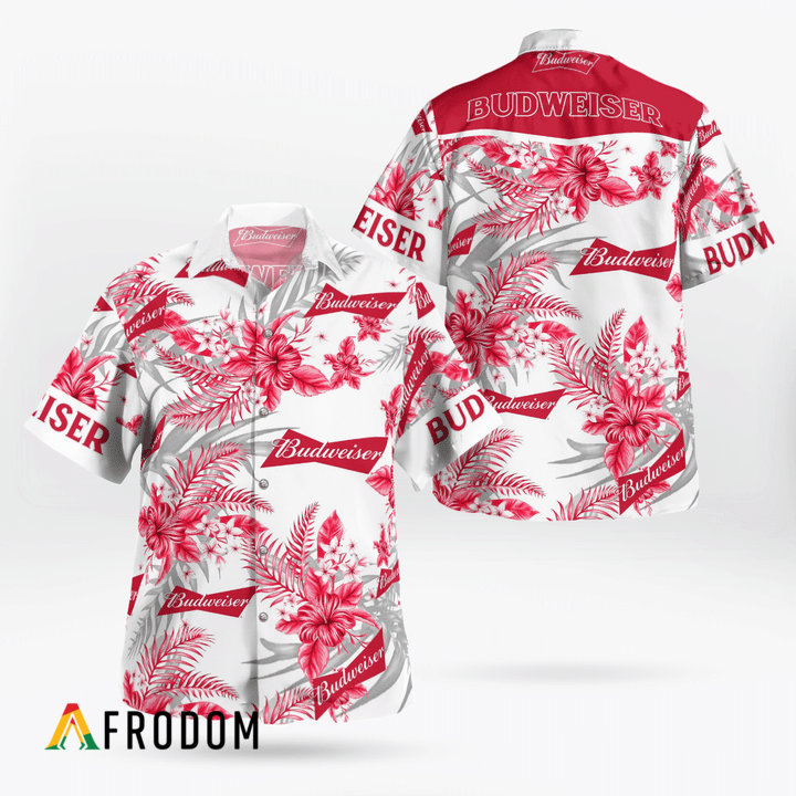 Boho Tropical Flowers Budweiser Button Shirt HU