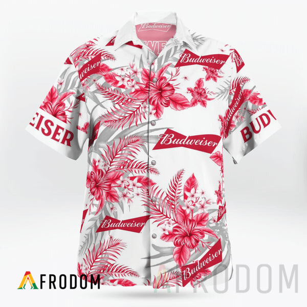 Boho Tropical Flowers Budweiser Hawaii Button Shirt HU