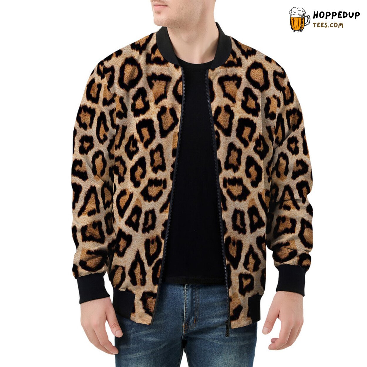 Bold Leopard Pattern Men’s Bomber Jacket Ideal for Trendsetters