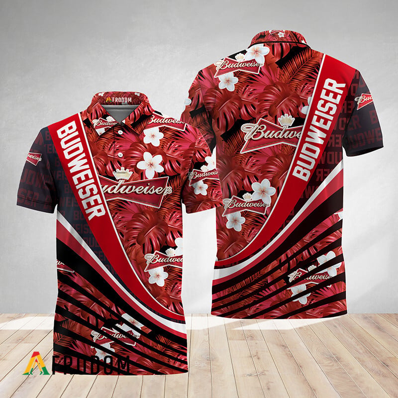 Bold Monstera Floral Aloha Budweiser Beer Polo Shirt HU