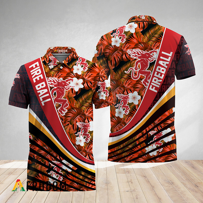 Bold Monstera Floral Aloha Fireball Whisky Polo Shirt HU