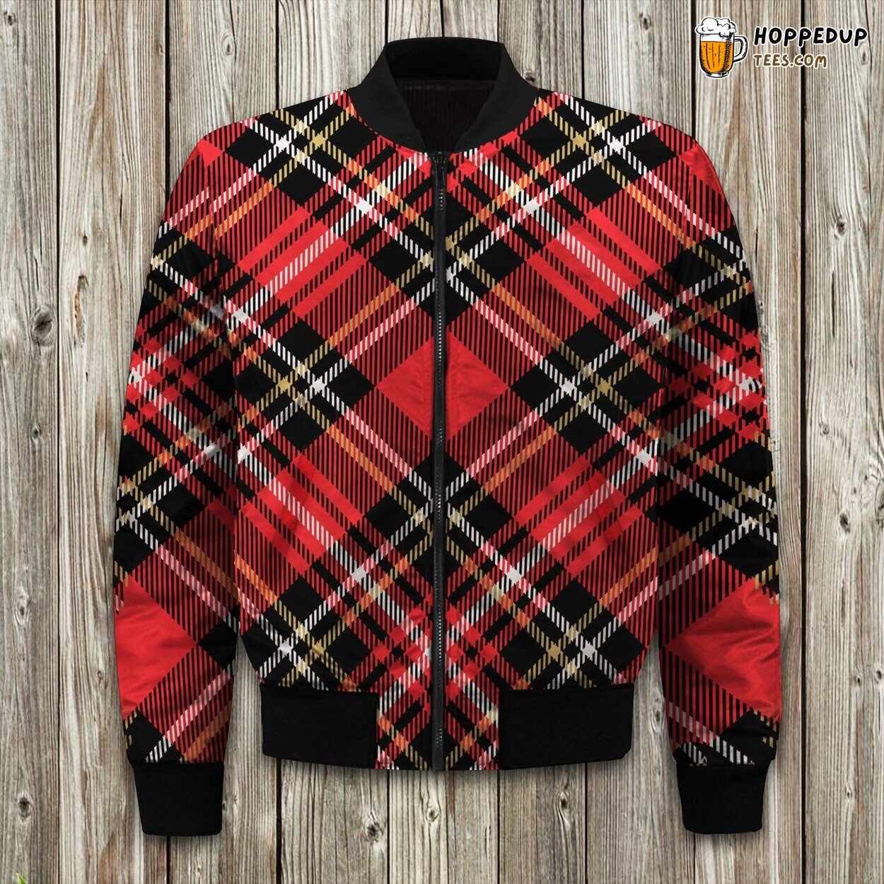 Bold Plaid Red Design Winter Bomber Jacket Superior Tailored Comfort