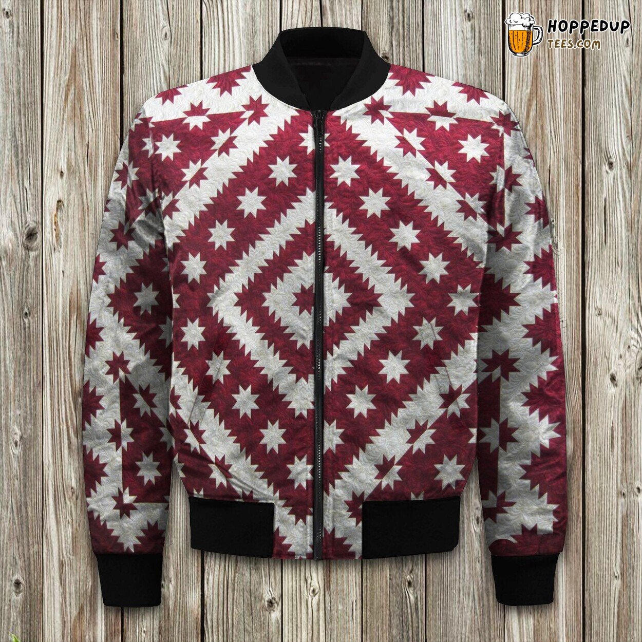 Bold Red Star Highlight Winter Bomber Jacket Celestial Fashion Statement