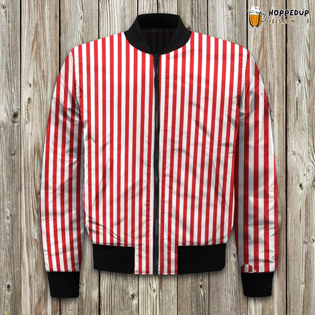 Bold Red Stripe Design Winter Bomber Jacket Classic Elegance Statement