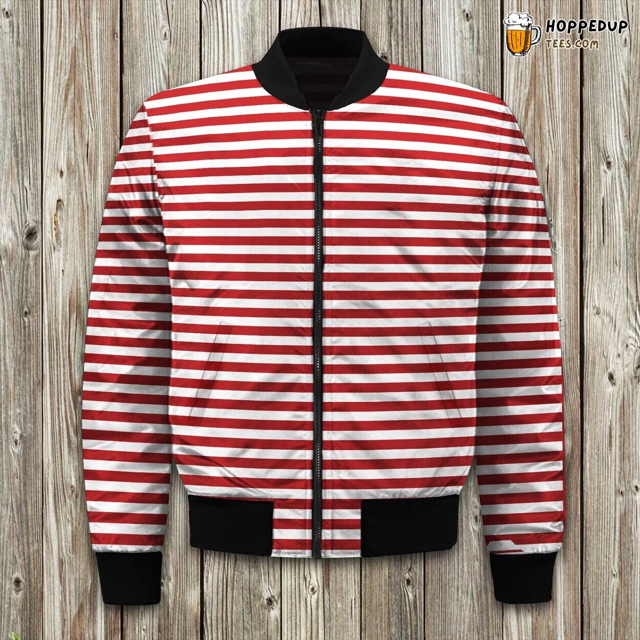 Bold Red Stripe Pattern Winter Bomber Jacket Premium Tailored Design