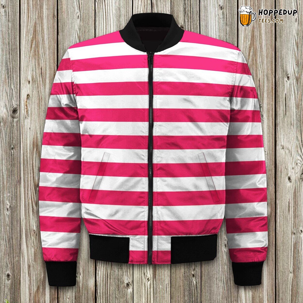 Bold Stripe Red Winter Bomber Jacket Tailored Comfort Stylish Warmth