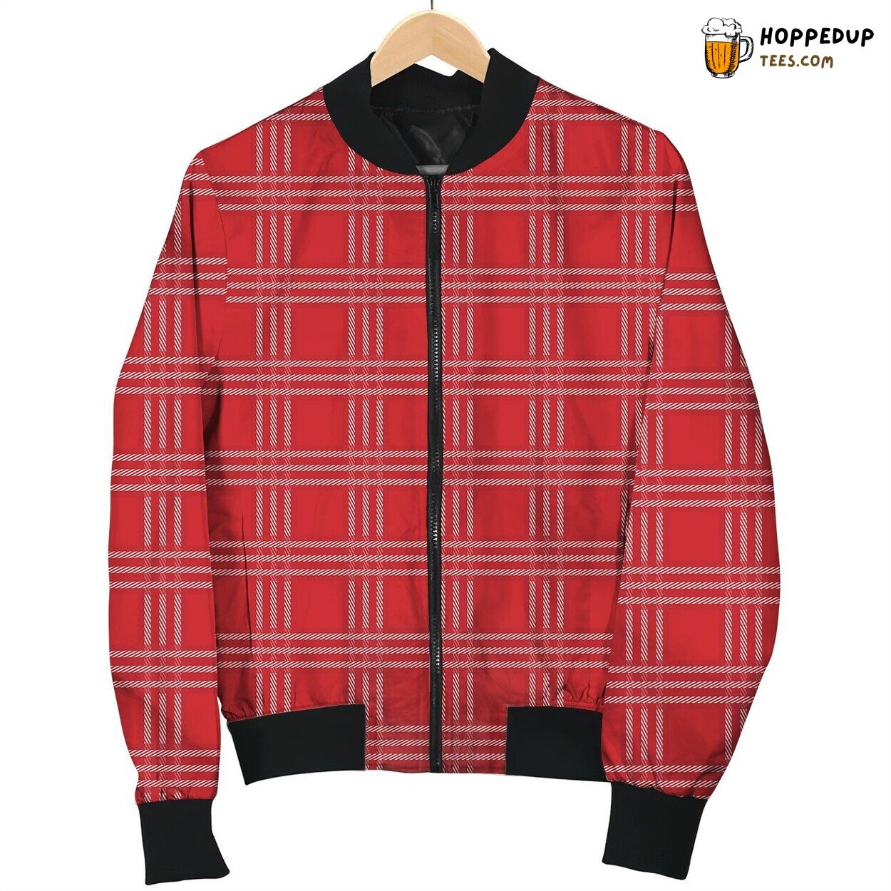 Bold Tartan Red Pattern Winter Bomber Jacket Classic Plaid Winter Warmth