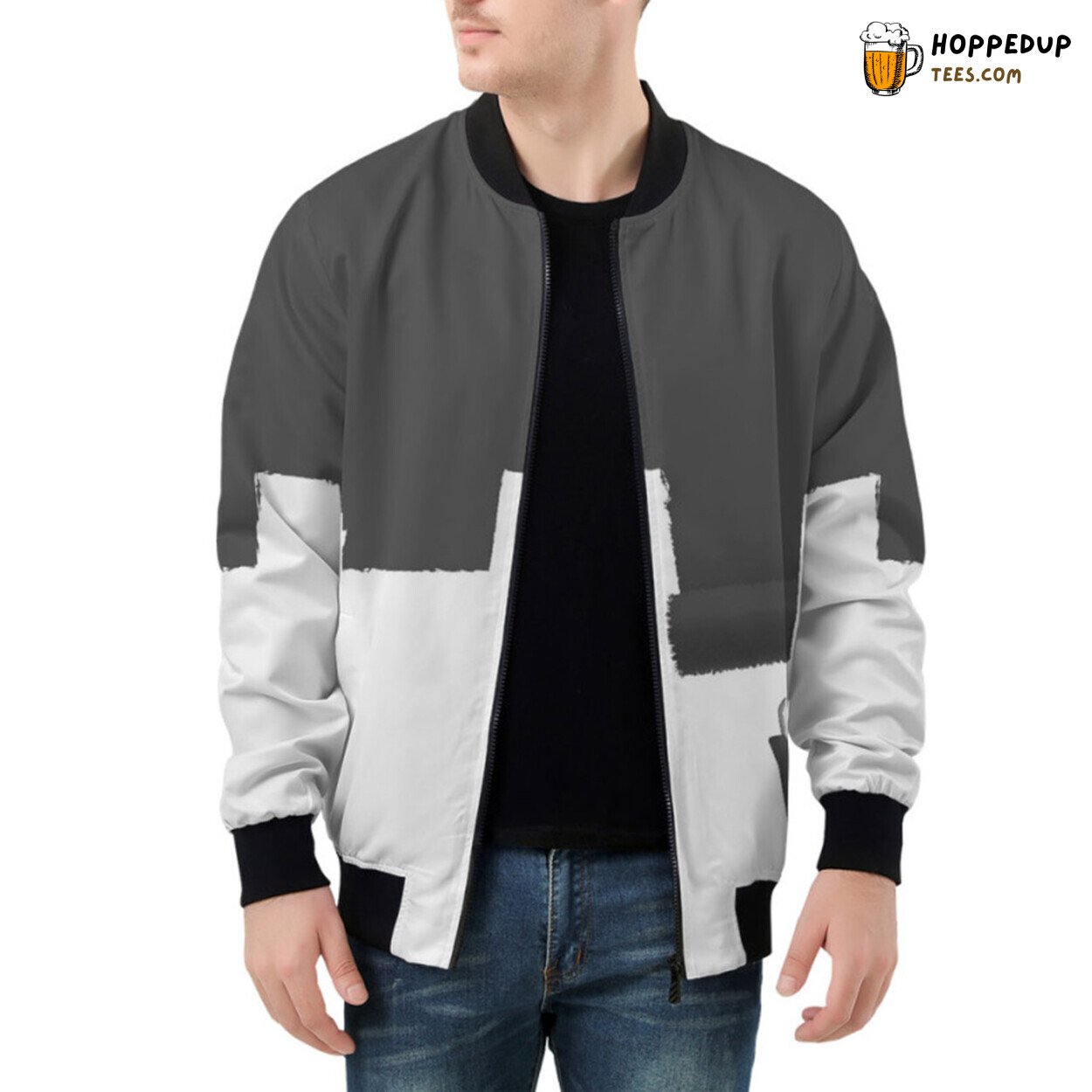 Bomber Jacket Designed to Resemble Artistic Paint Roller Patterns