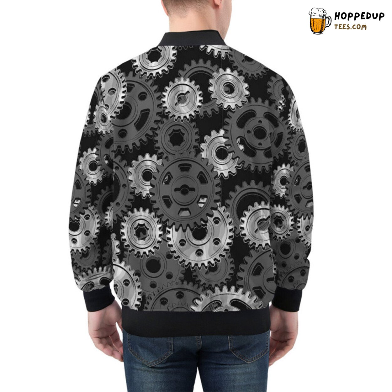 Bomber Jacket Designed with Steampunk Inspired Mechanical Gears