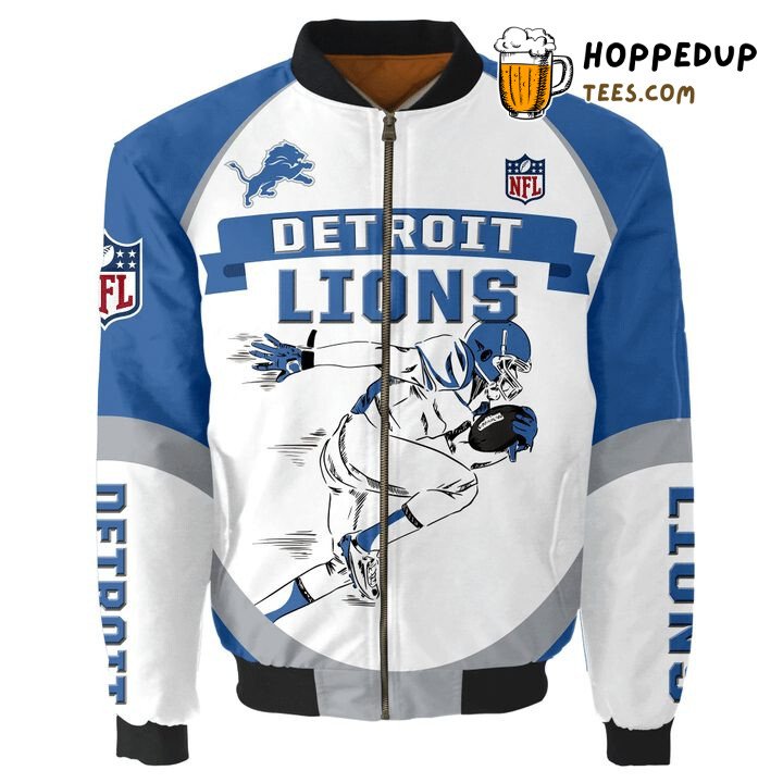 Bomber Jacket Detroit Lions NFL Edition White Blue Stylish Comfort Fit