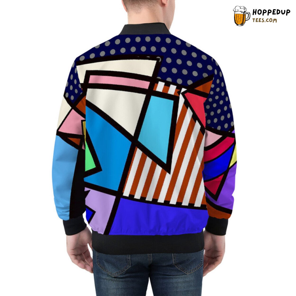 Bomber Jacket Enhanced with Abstract Geometric Artistic Patterns