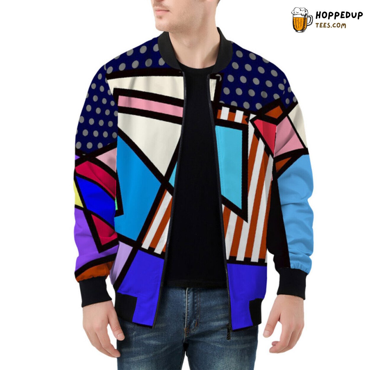 Bomber Jacket Enhanced with Abstract Geometric Artistic Patterns