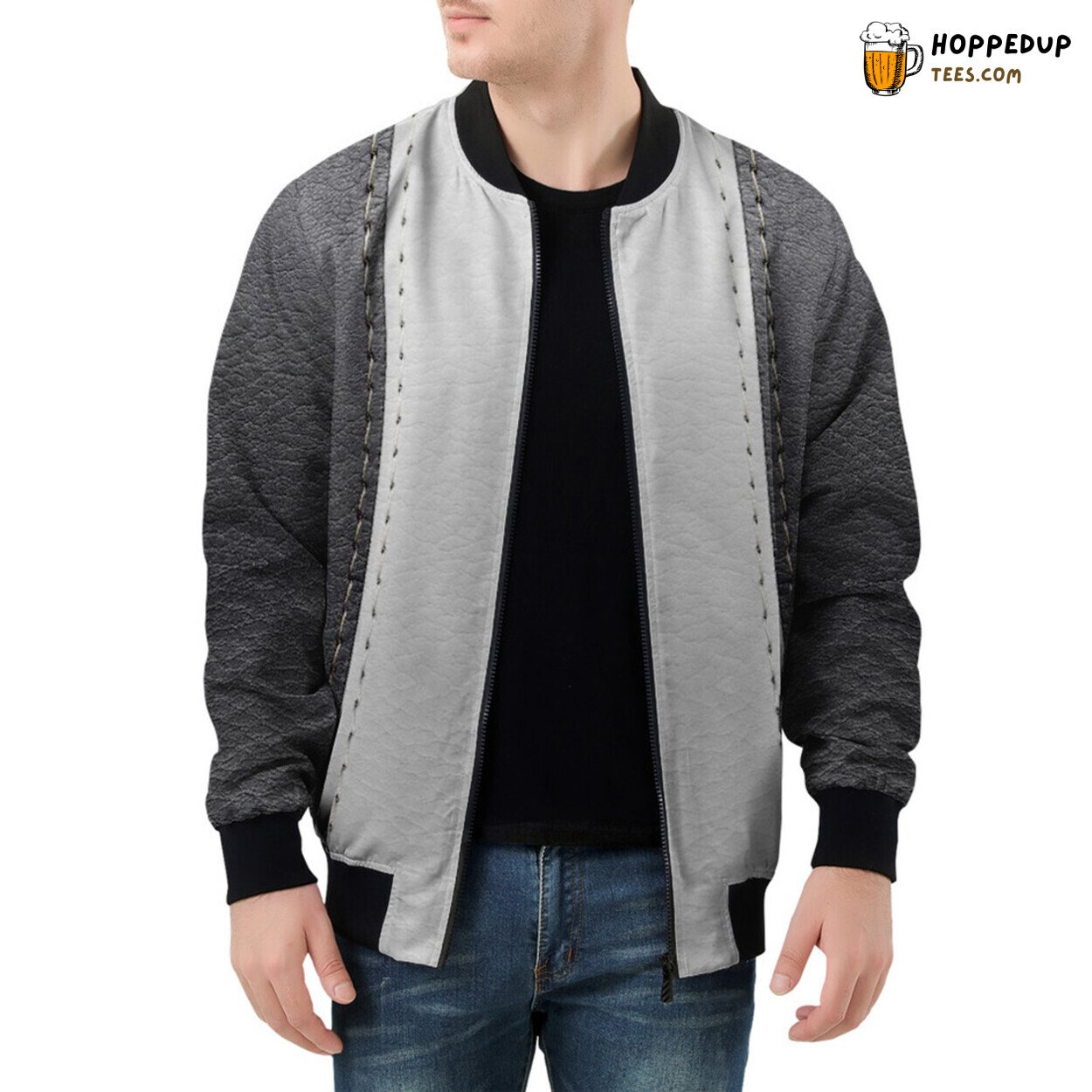 Bomber Jacket for Men Merges Two Tones in Striking Patchwork